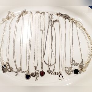 14 Pcs Silver Heart Pendant Necklace Bundle Valentine's Gift Jewellery Lot READ